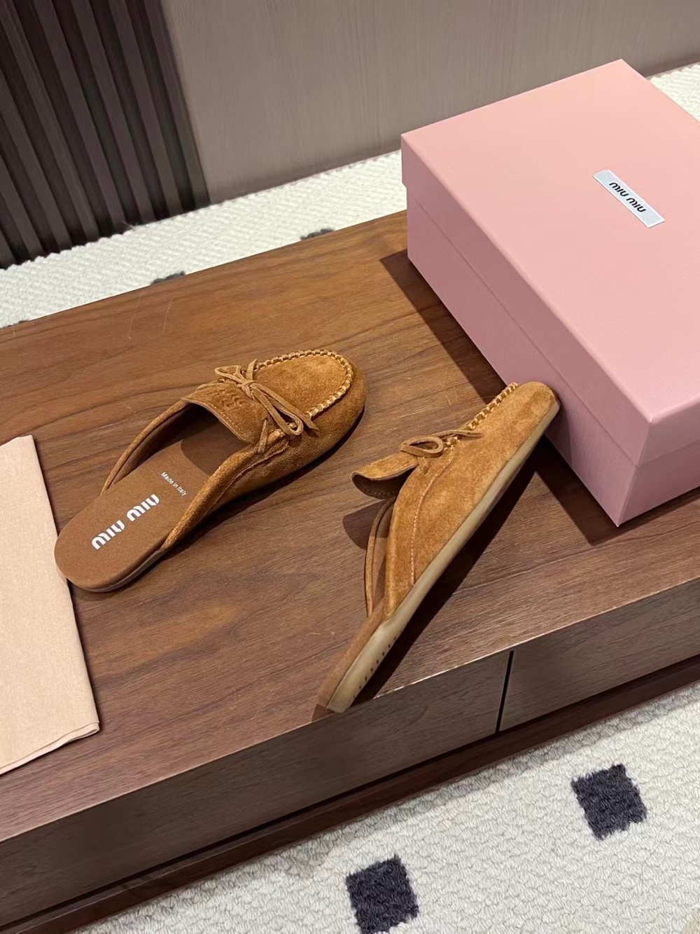 Miu Miu Tan Suede Moccasin Slip-On Loafers - Picture 2 of 8